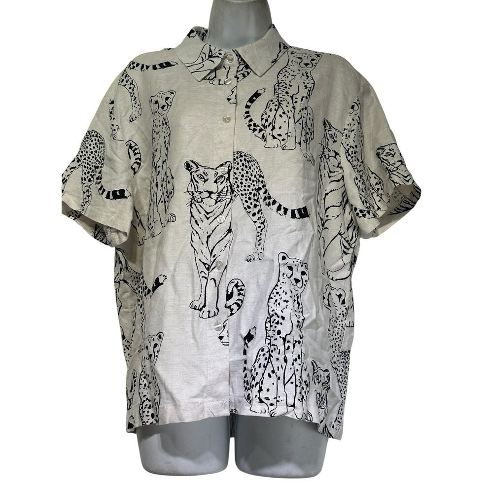 Jane + Delancey Cheetah Print Blouse Womens Large Safari Top